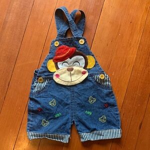 Vintage Denim Monkey Overall Shorts 12mo